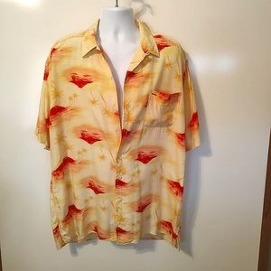 Men's Tommy Hilfiger Yellow Short Sleeve Button Up Shirt Tropical Print Size XL